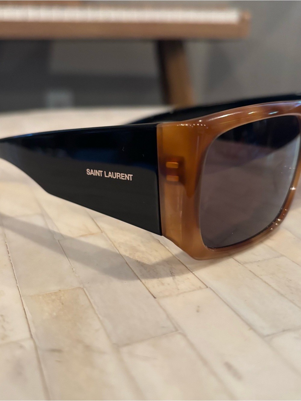 NEW with tags Authentic Saint Laurent Rectangular Sunglasses - Havana/Black - Picture 12 of 14